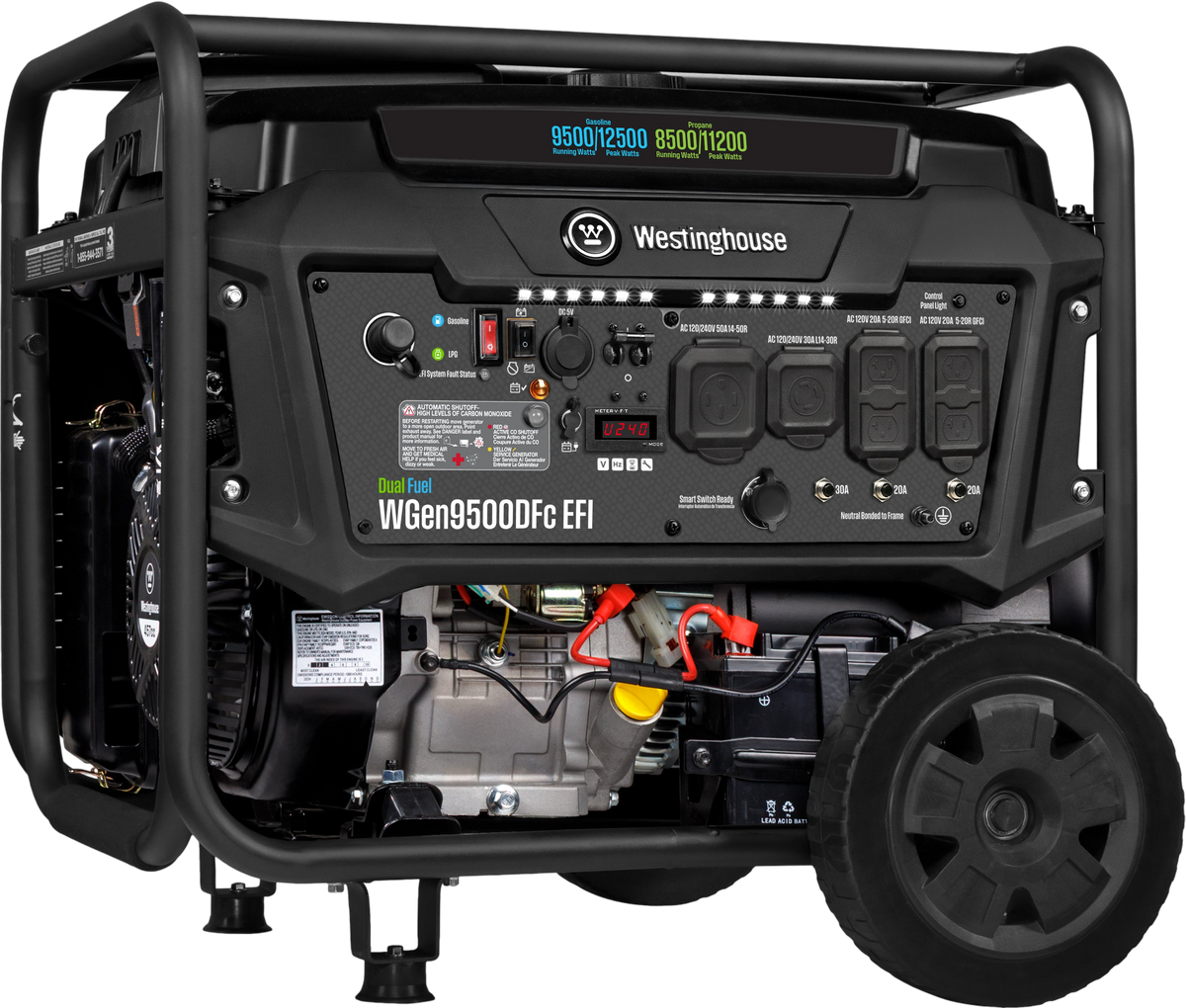 Westinghouse WGen9500DFc EFI Generator 9500/12500W Dual Fuel Gas Propane 50A Remote Start CO Sensor CARB New