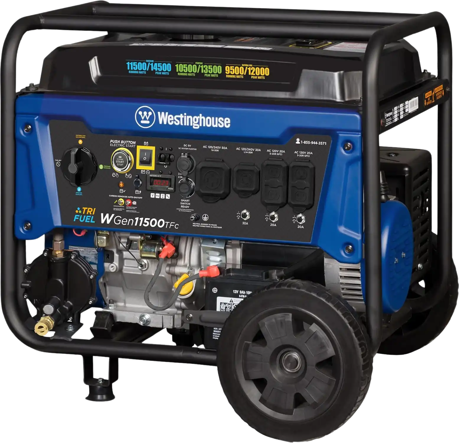 Westinghouse WGen11500TFc Tri-Fuel Generator 11500W/14500W CO Sensor 50 Amp Remote Start New