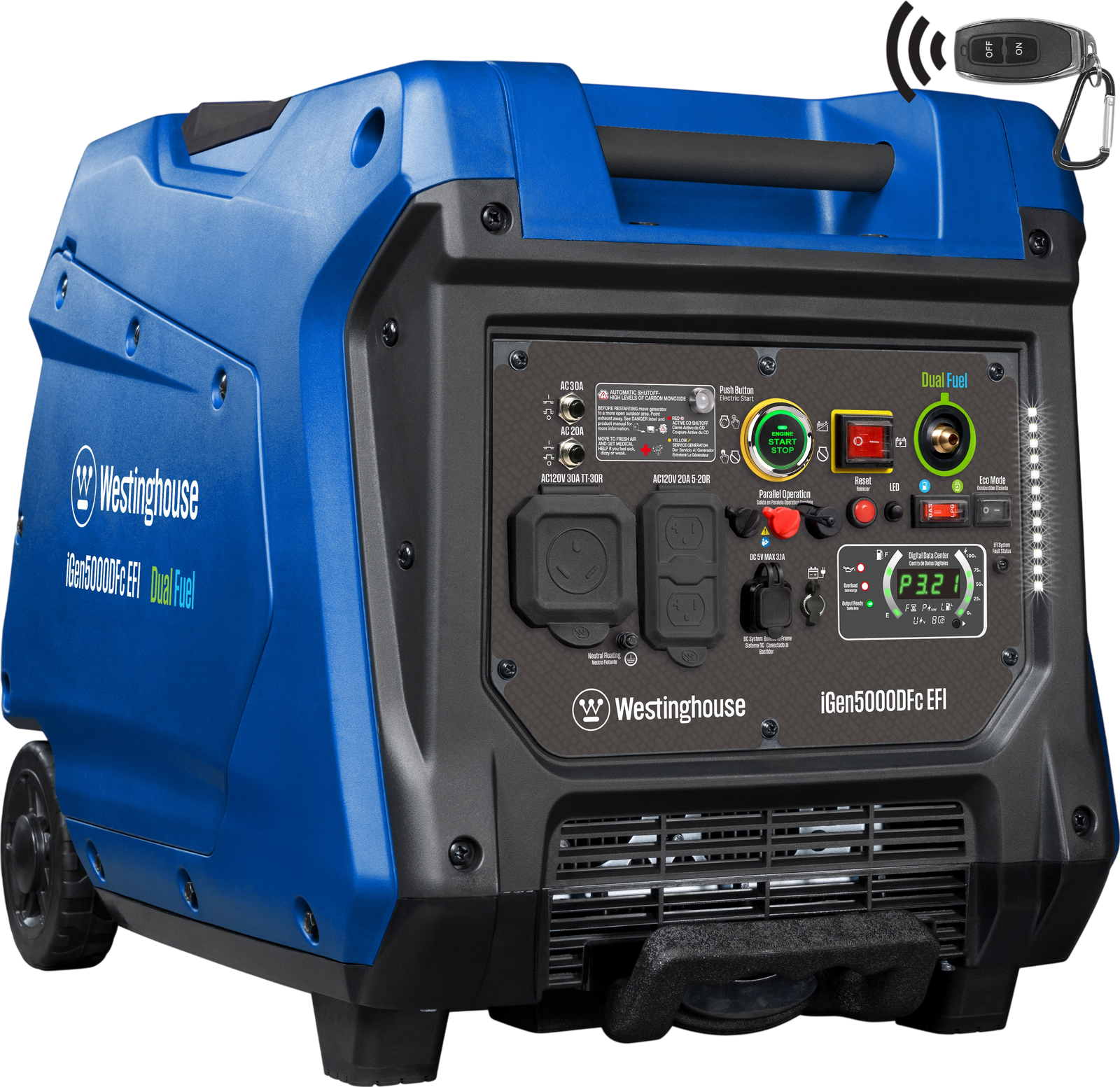 Westinghouse iGen500DFc EFI Inverter Generator 3900/5000W Dual Fuel Gas Propane 30A Low THD Remote Start CO Sensor New