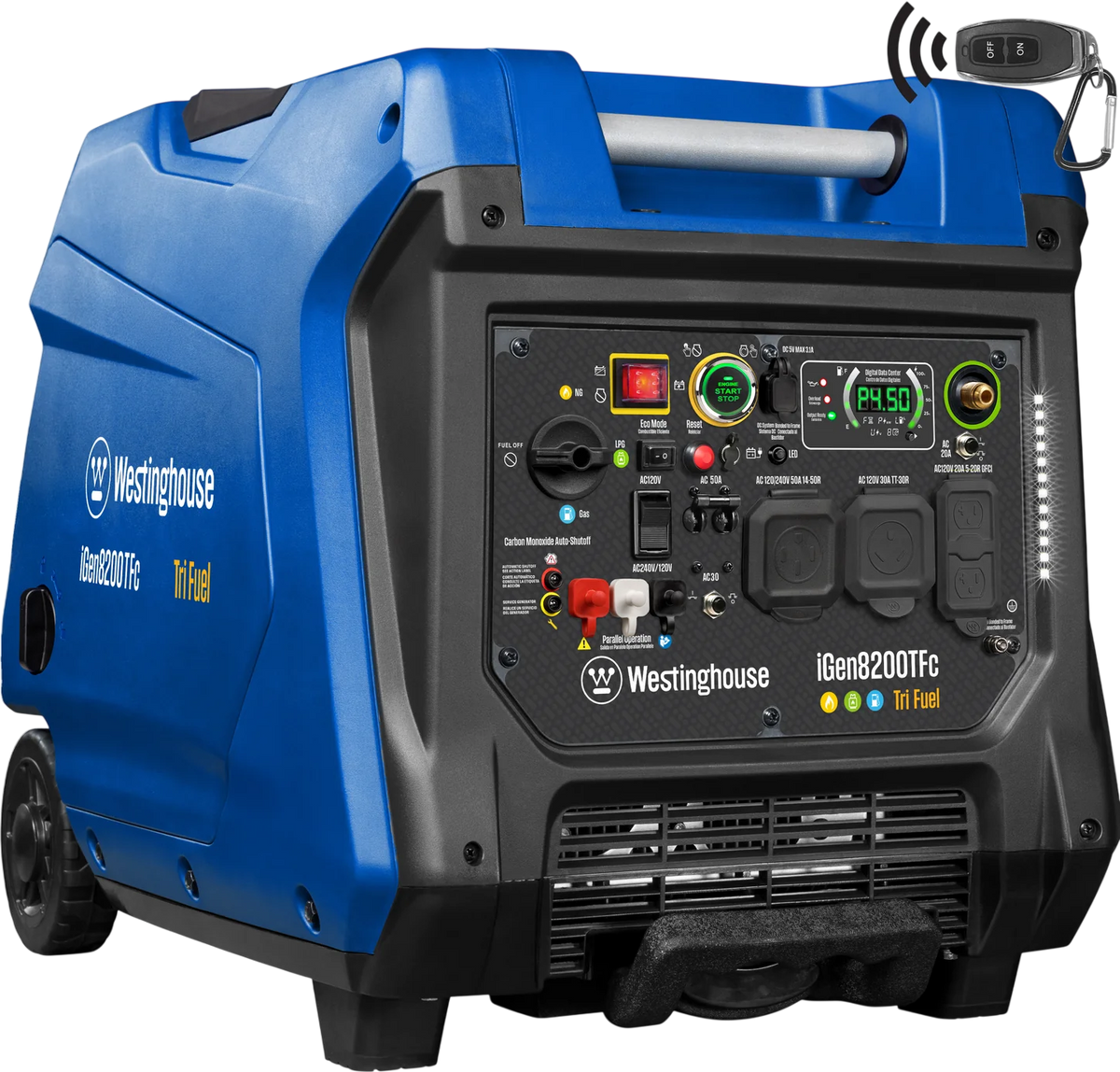 Westinghouse iGen8200TFc Inverter Generator 6600/8200W Tri Fuel Gas Propane Natural Gas Low THD Remote Start CO Sensor New