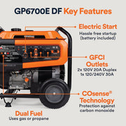Generac GP6700EDF 6700/8250W Generator Dual Fuel Gas Propane Electric Start COSense 8062 RFB