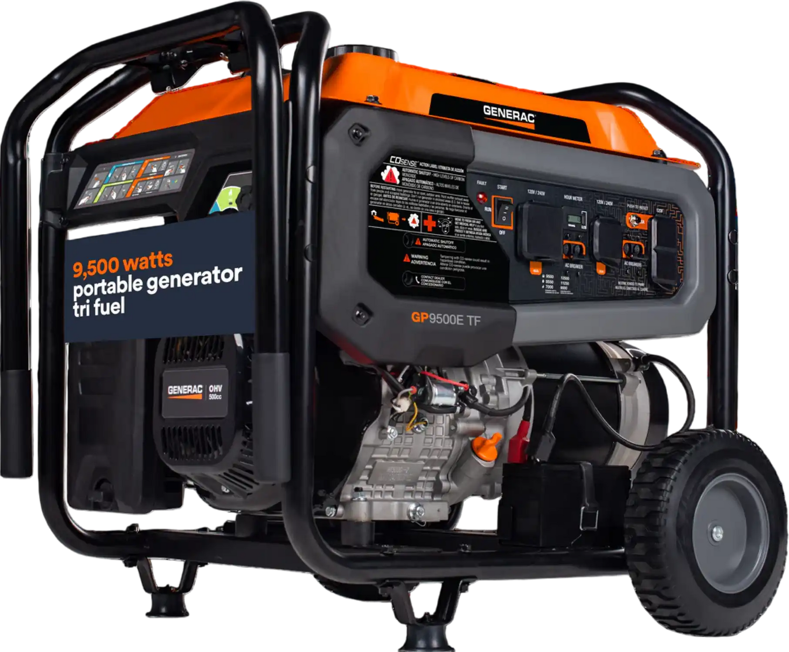 Generac GP9500E TF 8061 9500W/12500W Generator Tri-Fuel Gas Propane Natural Gas 50A COSense Electric Start CARB RFB