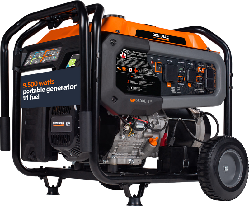 Generac GP9500E TF 8063 9500W/12500W Generator Tri-Fuel Gas Propane Natural Gas 50 Amp COSense Electric Start Open Box