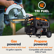 Generac GP9500E TF 8061 9500W/12500W Generator Tri-Fuel Gas Propane Natural Gas 50A COSense Electric Start CARB RFB