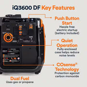 Generac iQ3600 DF 8151 2800W/3600W Generator Dual Fuel Gas Propane Inverter COSense Electric Start RFB