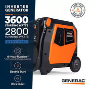 Generac iQ3600 DF 8151 2800W/3600W Generator Dual Fuel Gas Propane Inverter COSense Electric Start RFB