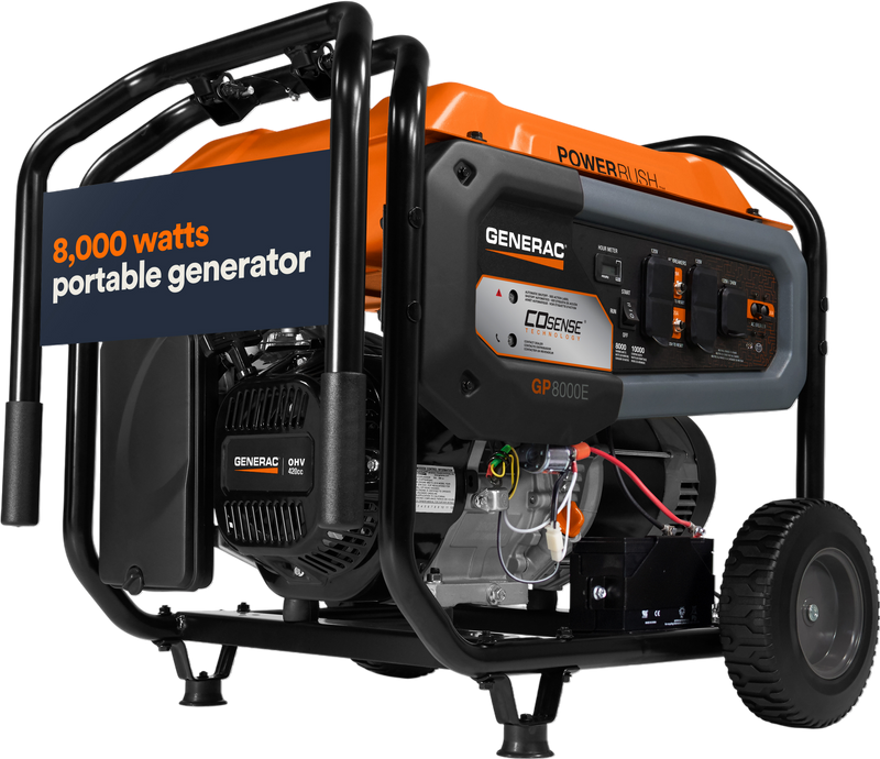 Generac GP8000E 8000W/10,000W Generator Gas PowerRush with CO Sense Electric Start 7715 RFB