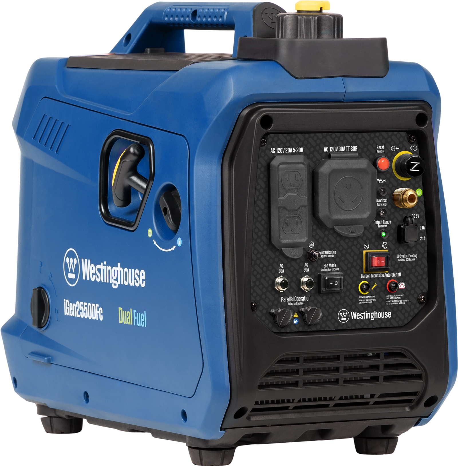 Westinghouse iGen2550DFc Inverter Generator 1900/2550W Dual Fuel Gas Propane 30A Low THD CO Sensor New
