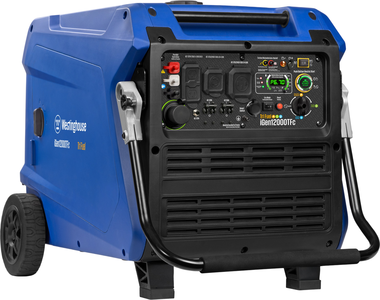 Westinghouse iGen12000TFc Inverter Generator 9000/12000W Tri Fuel Gas Propane Natural Gas 50A Low THD Remote Start CO Sensor New