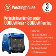 Westinghouse iGen5000c 3900W/5000W Generator Gas 30 Amp Inverter with CO Sensor Remote Start New